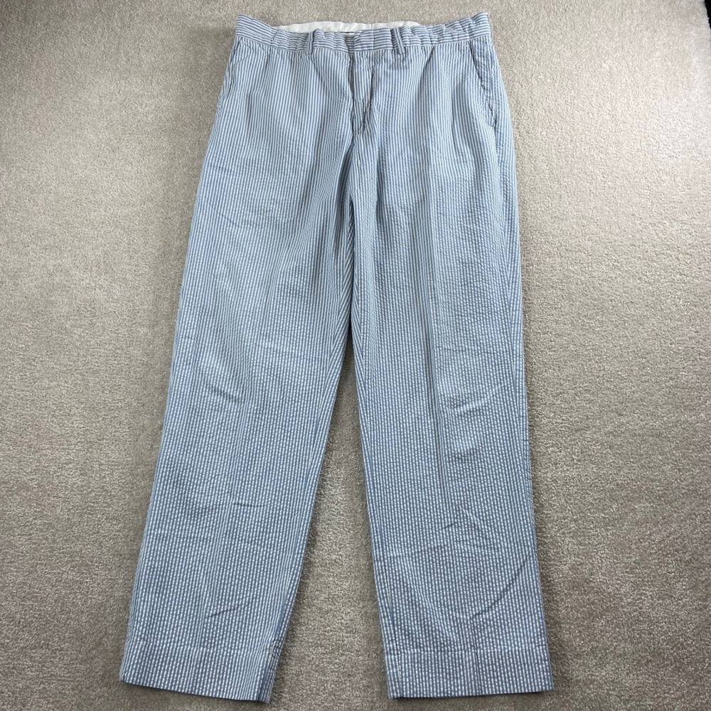 Polo Ralph Lauren Pants Mens 34x29 Blue White Seersucker Striped Cotton Trousers